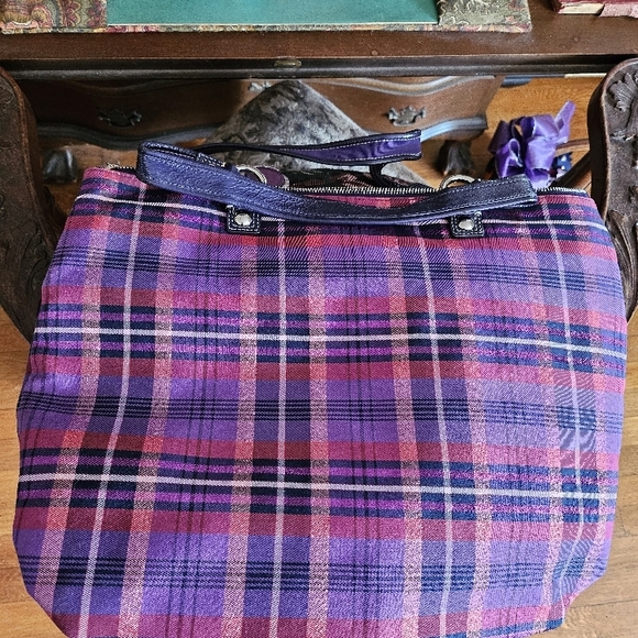 Coach Purple Plaid Women's Bag - Picture 3 of 4